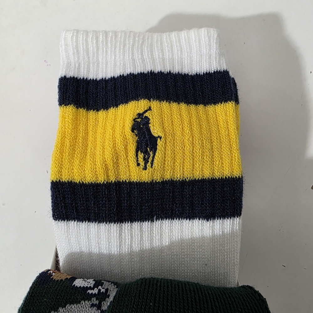 Polo Ralph Lauren Boys Polo Bear Crew Socks 3 Pack Size 8-9.5 Shoe 13-3 - Picture 6 of 7
